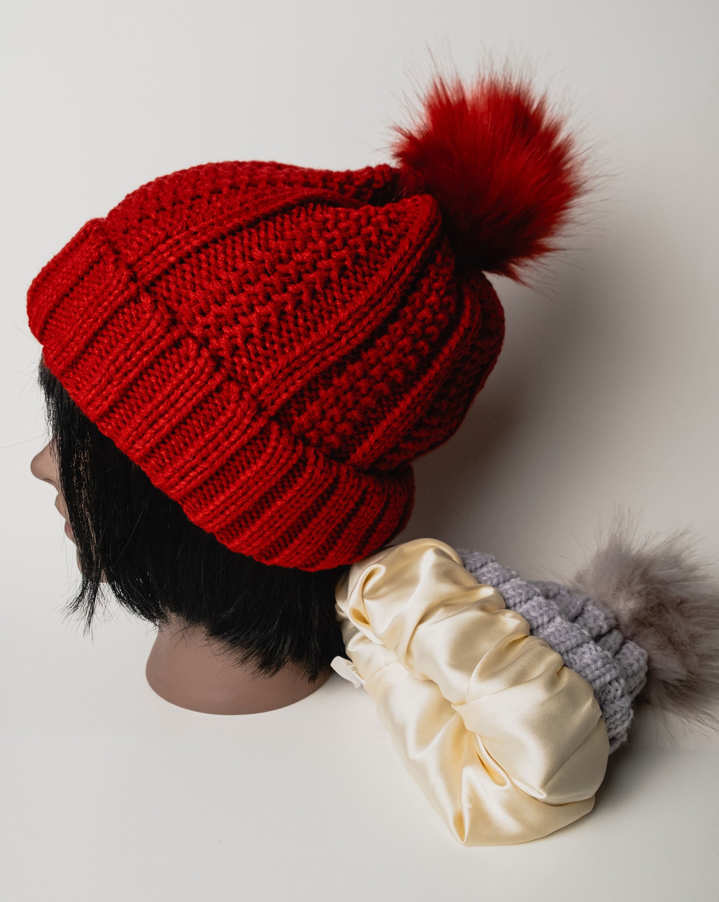 Satin Lined Beanies with Poms